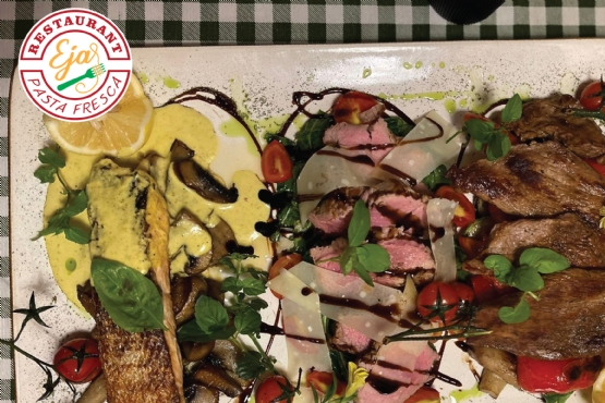 Restaurant EJA, Gnocchi Fileto viçi domate e thatë, Pesto arra moxarella, Caperi ullinj pomodorini, Biftek viçi me perime, reserve authentic Italian cuisine Tirana, prenotazione immediata ristorante Tirana, prenotazione tavolo turisti Tirana