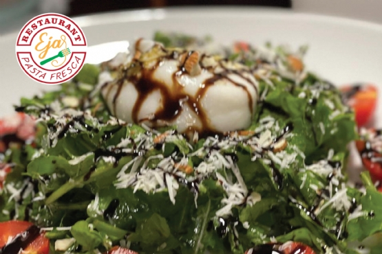 EJA Restaurant, Orikete Brokoli misër domate, Pancete philadelphia tartuf, Kallamar pesto domate e thatë, Pene Domate e freskët borzilok, romantic dinner Tirana center Albania, prenota cena romantica Tirana cucina italiana